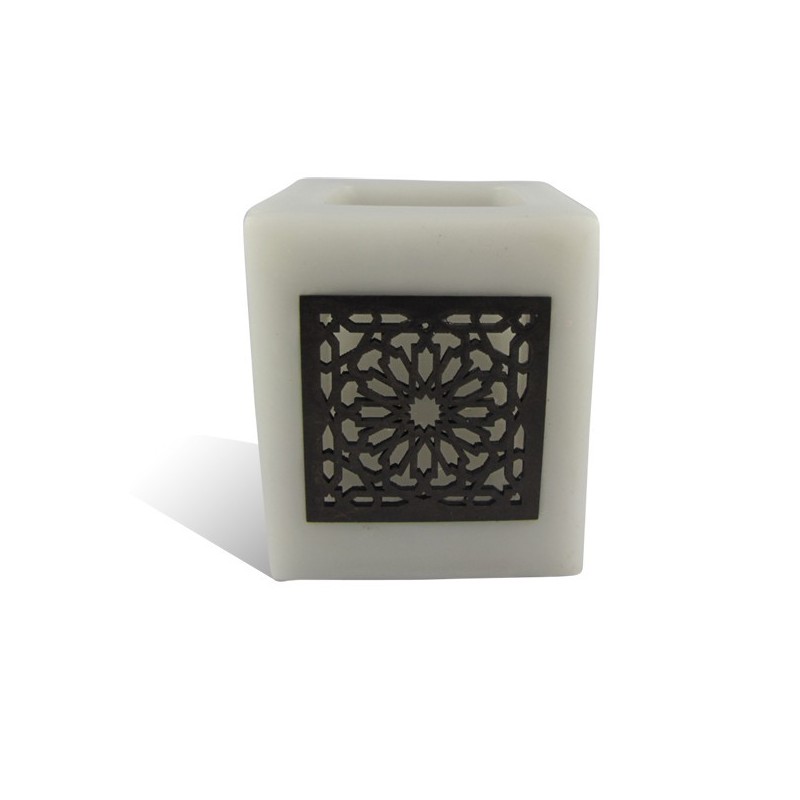Photophore cube gris motif carré mouchaibieh