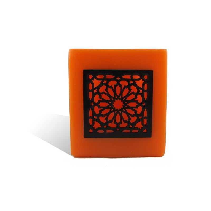 Photophore cube orange motif carré mouchaibieh
