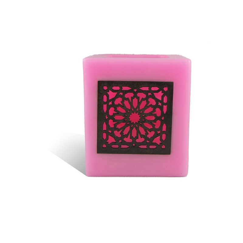 Photophore cube rose motif carré mouchaibieh