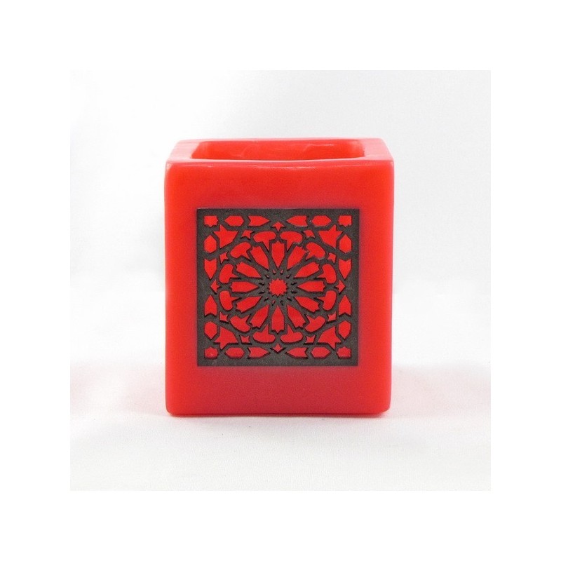 Photophore cube rouge motif carré mouchaibieh