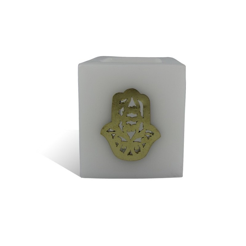 Photophore cube blanc main fatima en dorée