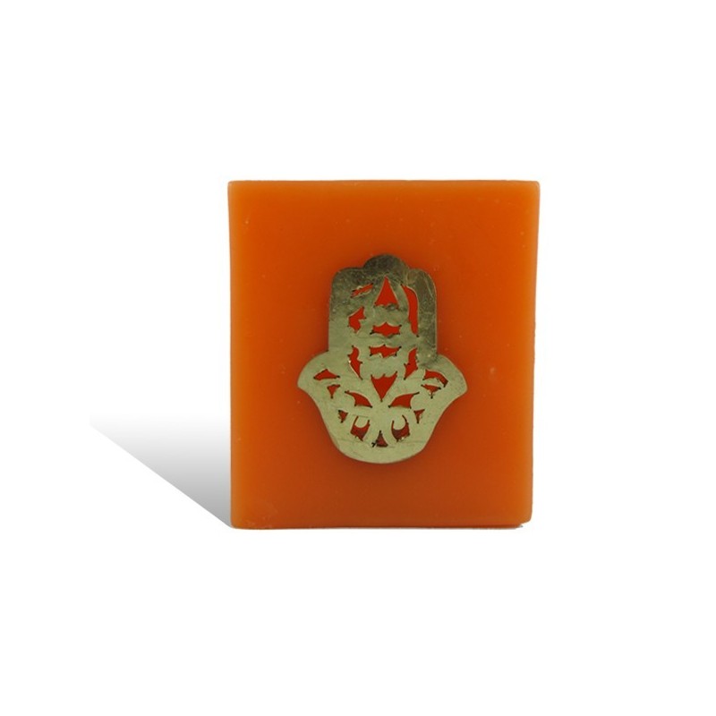 Photophore cube orange main fatima en dorée
