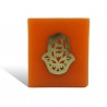 Photophore cube orange main fatima en dorée