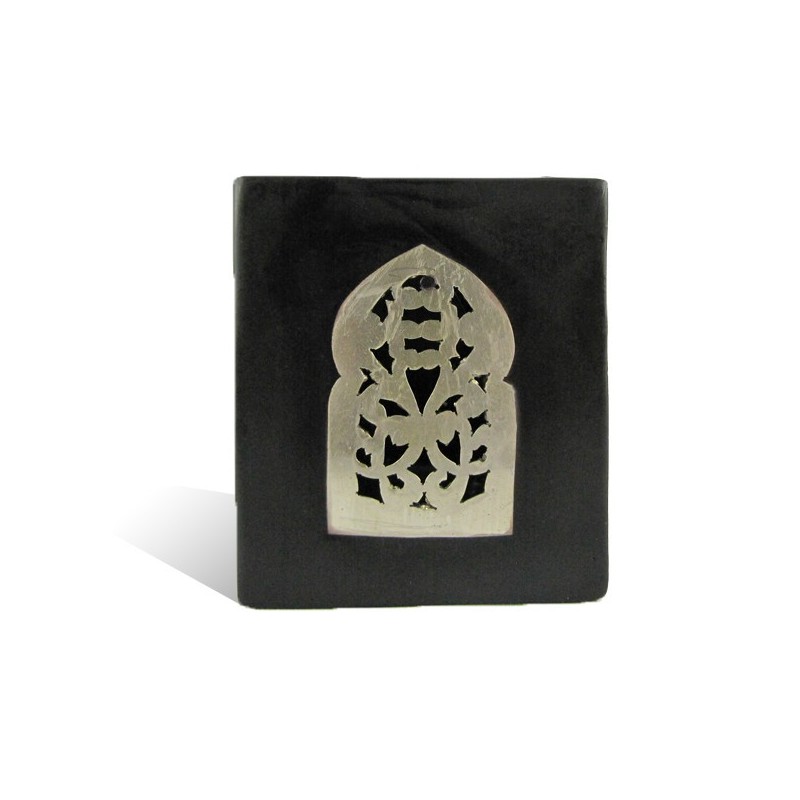 Photophore noir cube motif porte arcade métal