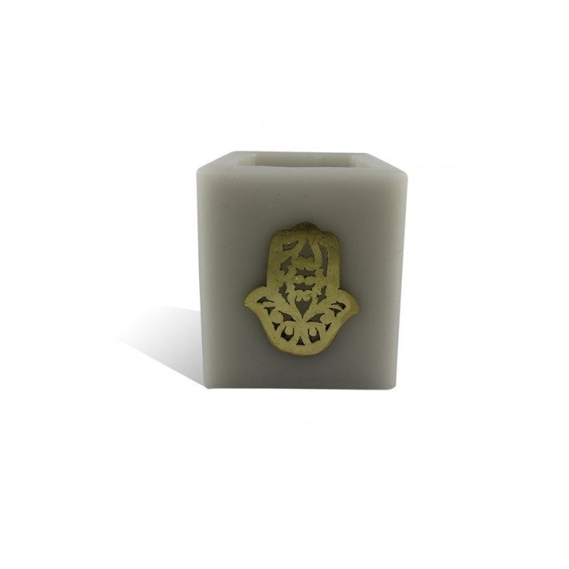 Photophore cube gris main fatima en dorée