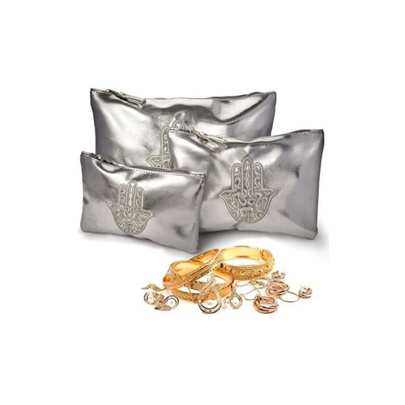 Lot de 3 Pochettes Make Up Orientales en Simili Cuir argent