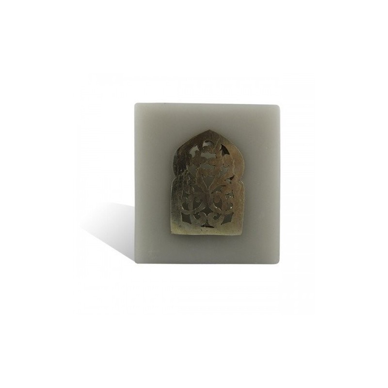 Photophore gris cube motif porte arcade métal