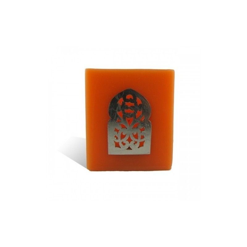 Photophore orange cube motif porte arcade métal